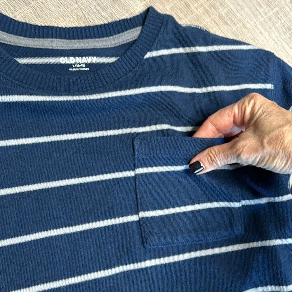 OLD NAVY Boys Navy White Striped Long Sleeve Crew Neck Sweater Top